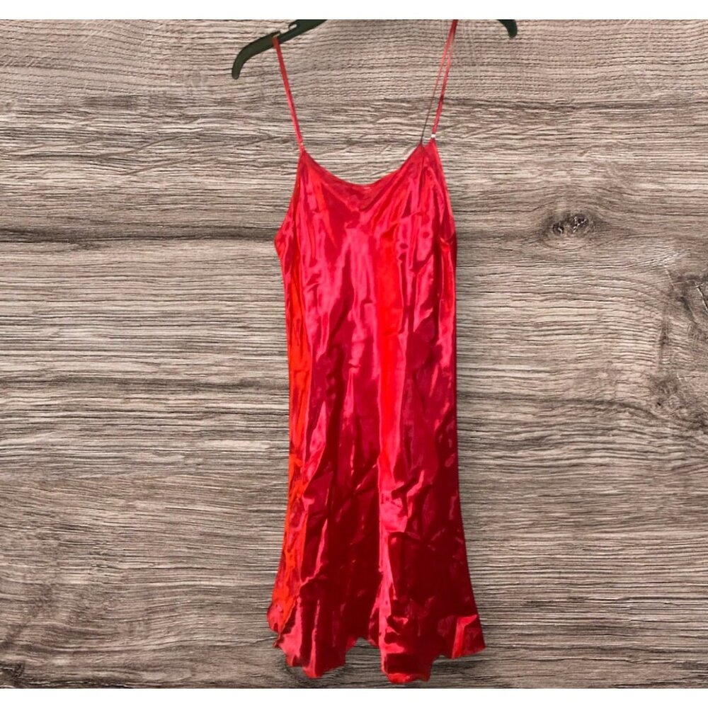 Red Satin Slip Dress Adjustable Straps Flowy Silhouette Sexy Coquette Vamp‎